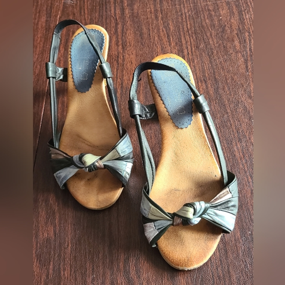 Blue strappy heeled sandals